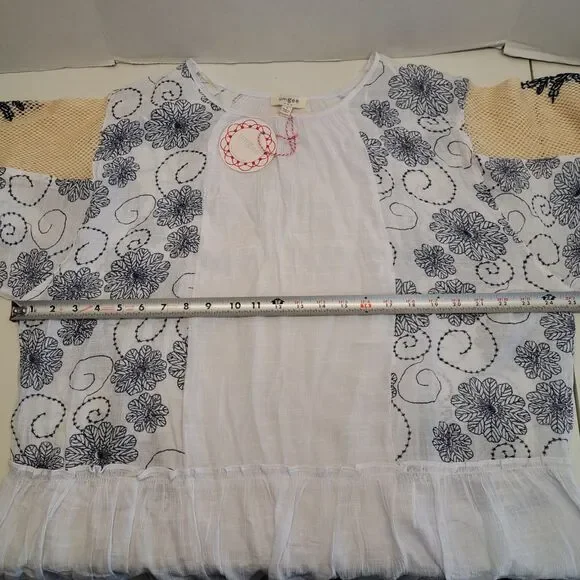 Umgee Women's S Boho Embroidered Gather Sleeve Swing Dress Shift Tunic - Picture 5 of 7